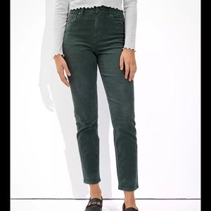 American Eagle Green Corduroy Mom Straight Pants
